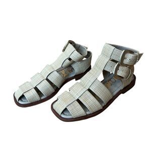 NWT in Box Sam Edelman Dawn Beachwood Weave Sandals Cream/Tan Size 6